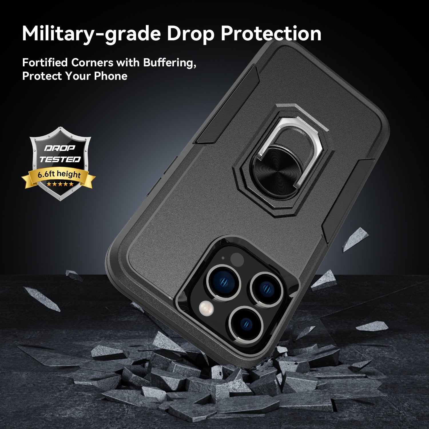 Phone Case with Ring Stand for Iphone 14 Pro Max/14 Pro/14 Plus/14 Shockproof Armor Cover, Black